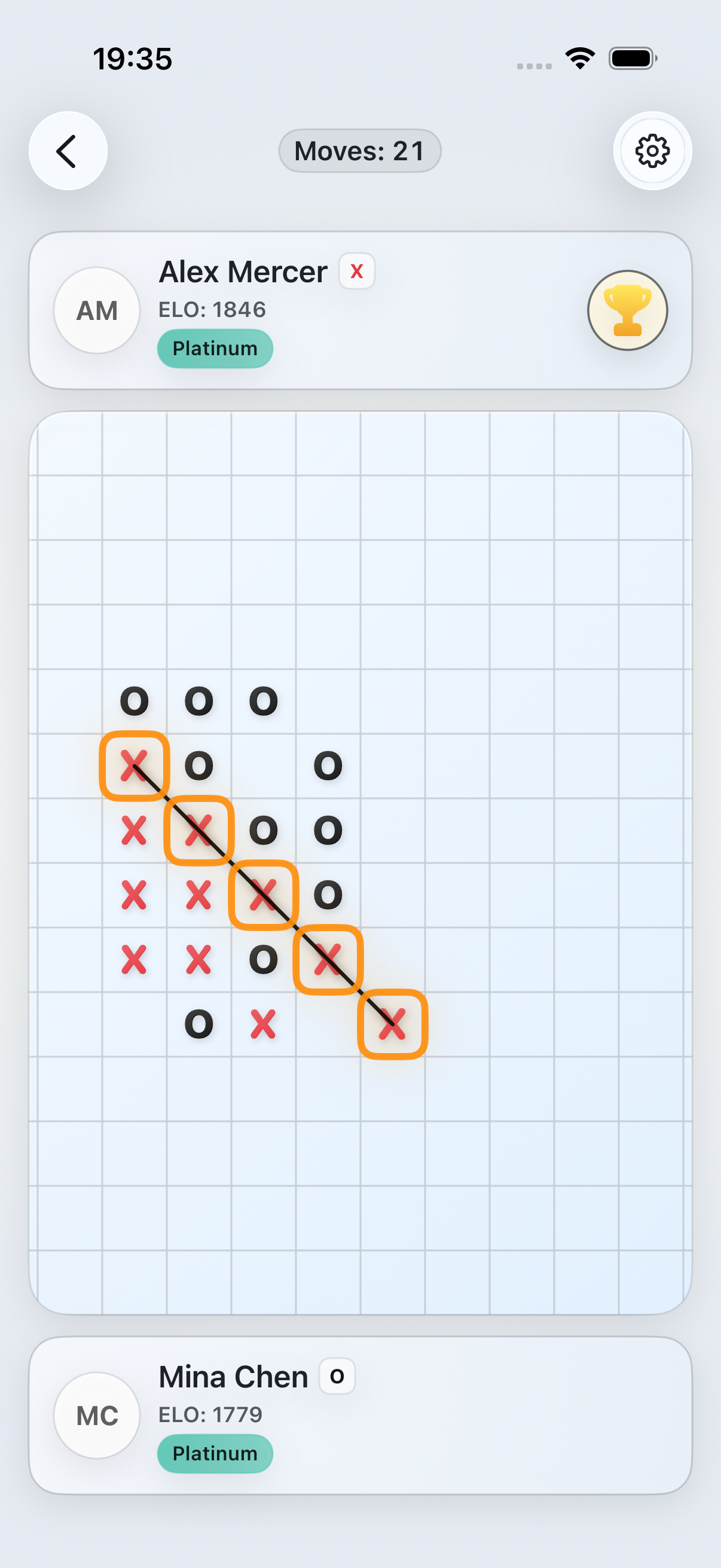 Gomoku Party finished match on iPhone